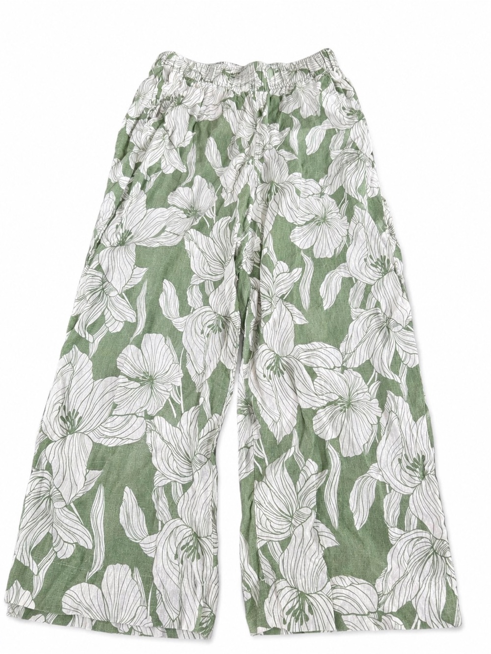 Tahari 100% Linen Floral Wide Leg Crop Pants M